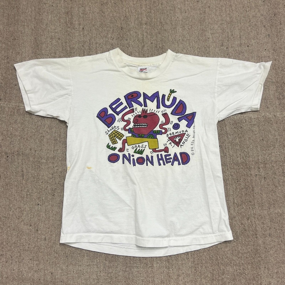 Vintage Bermuda Onion Head Shirt Mens Large White 1990s Big Head Design